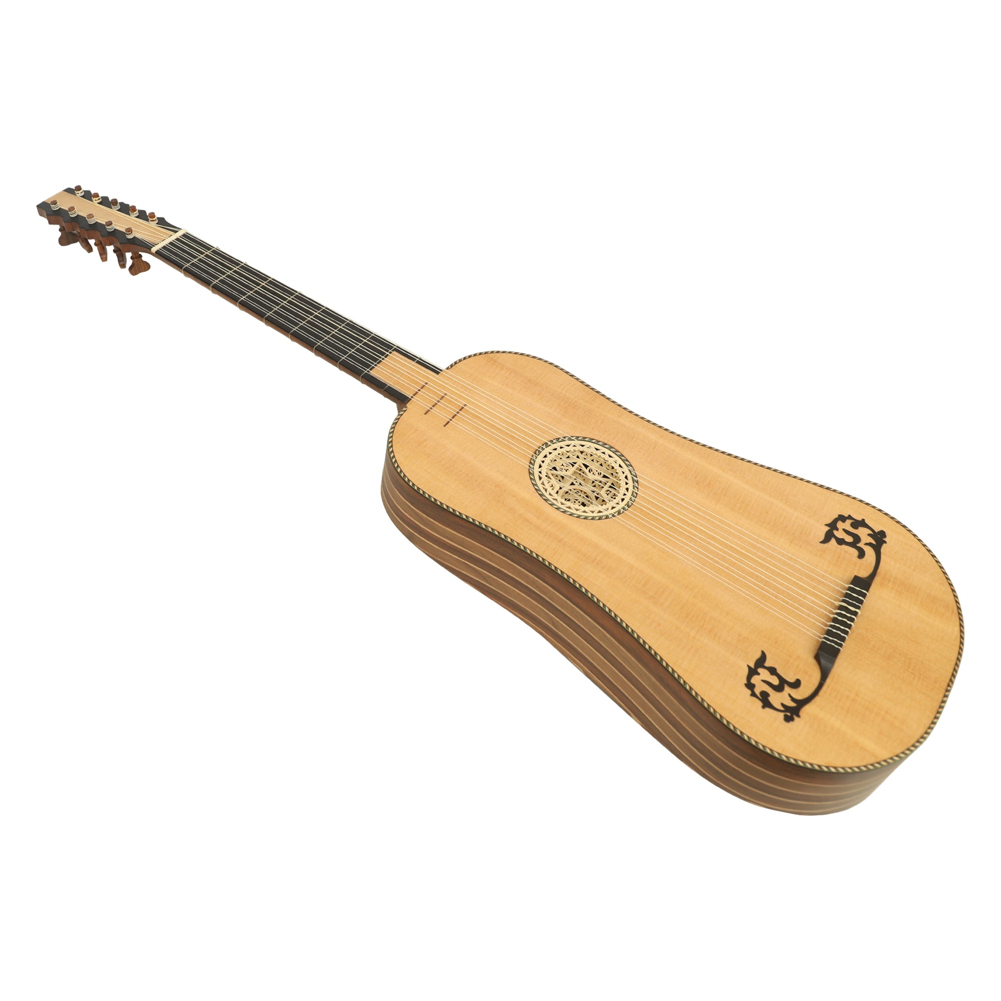 Heartland Sellas Baroque Guitar, 5 Course Left Hand Variegated Walnut Rosewood