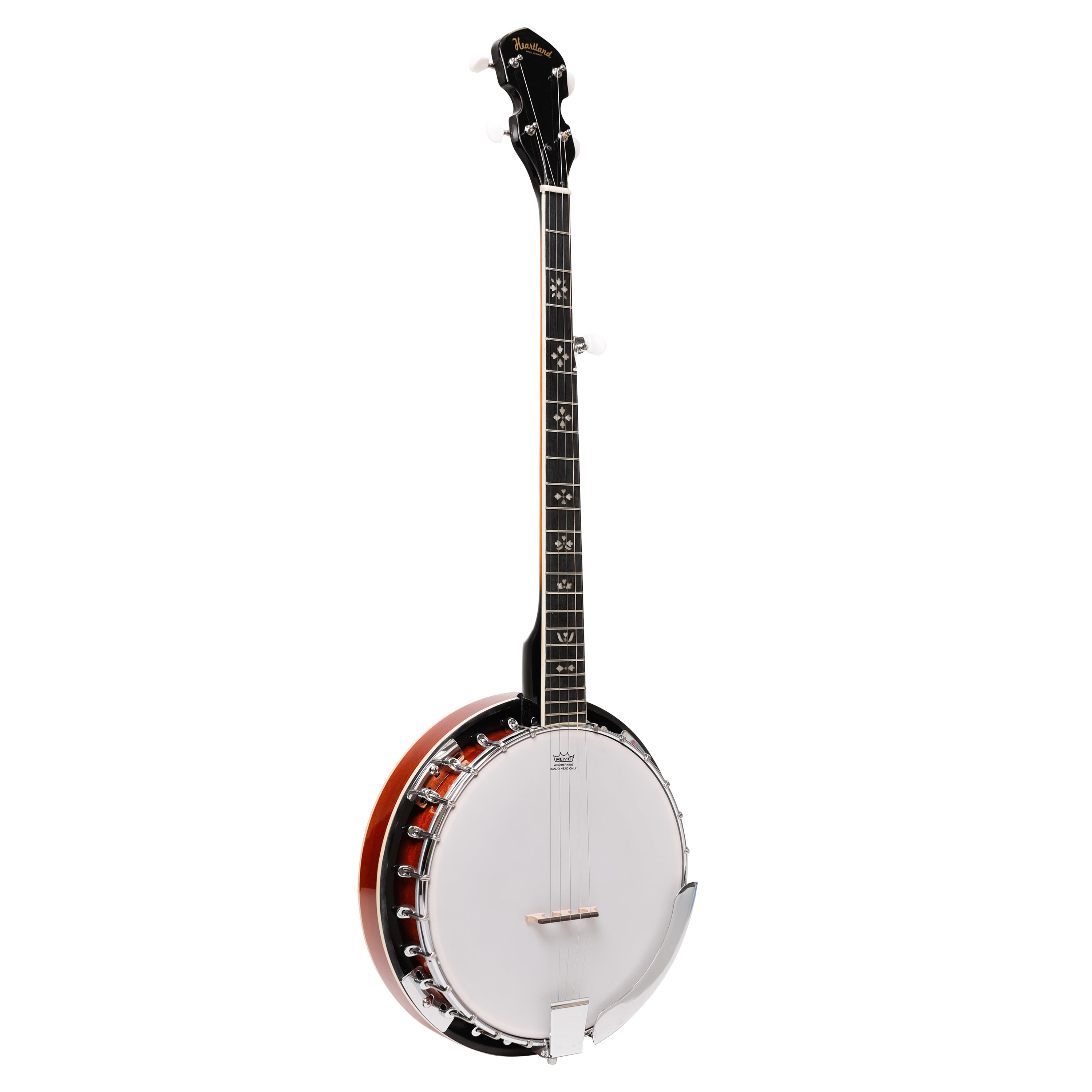 Heartland 5 String Irish Banjo Left Handed Player Series 24 Bracket with Closed Solid Back Sunburst Finish