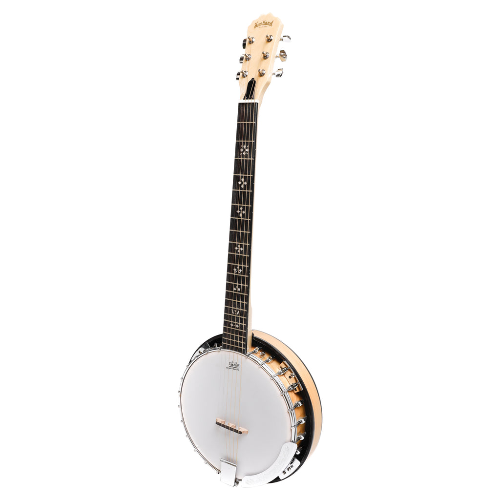 Heartland 6 String Deluxe Irish Banjo Left Handed 24 Bracket with Closed Solid Back Maple Finish