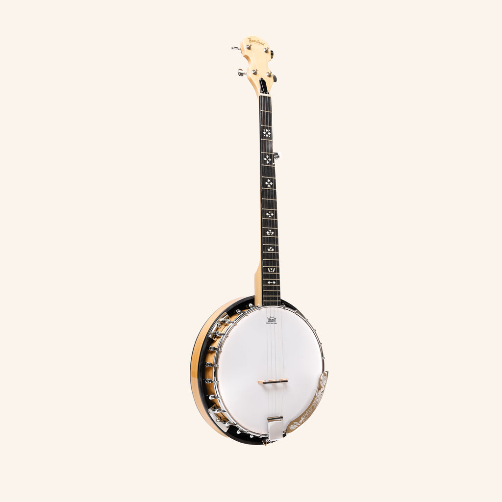 Heartland 5 String Deluxe Irish Banjo Left Handed 24 Bracket with Closed Solid Back Maple Finish