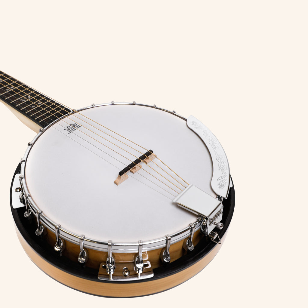 Heartland 6 String Deluxe Irish Banjo Left Handed 24 Bracket with Closed Solid Back Maple Finish
