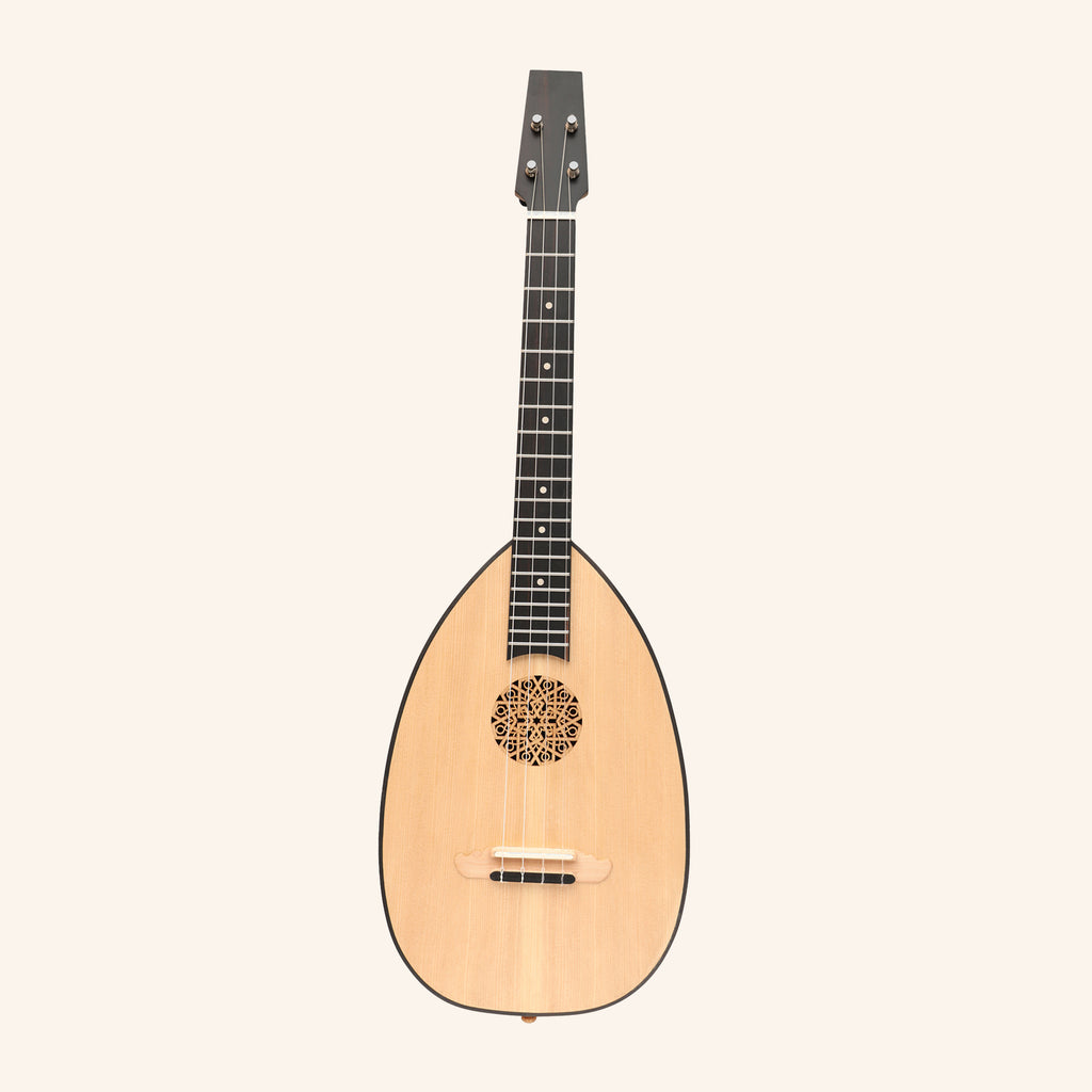 HEARTLAND BAROQUE UKULELE, 4 STRING BARITONE VARIEGATED WALNUT AND LACEWOOD LEFT HANDED