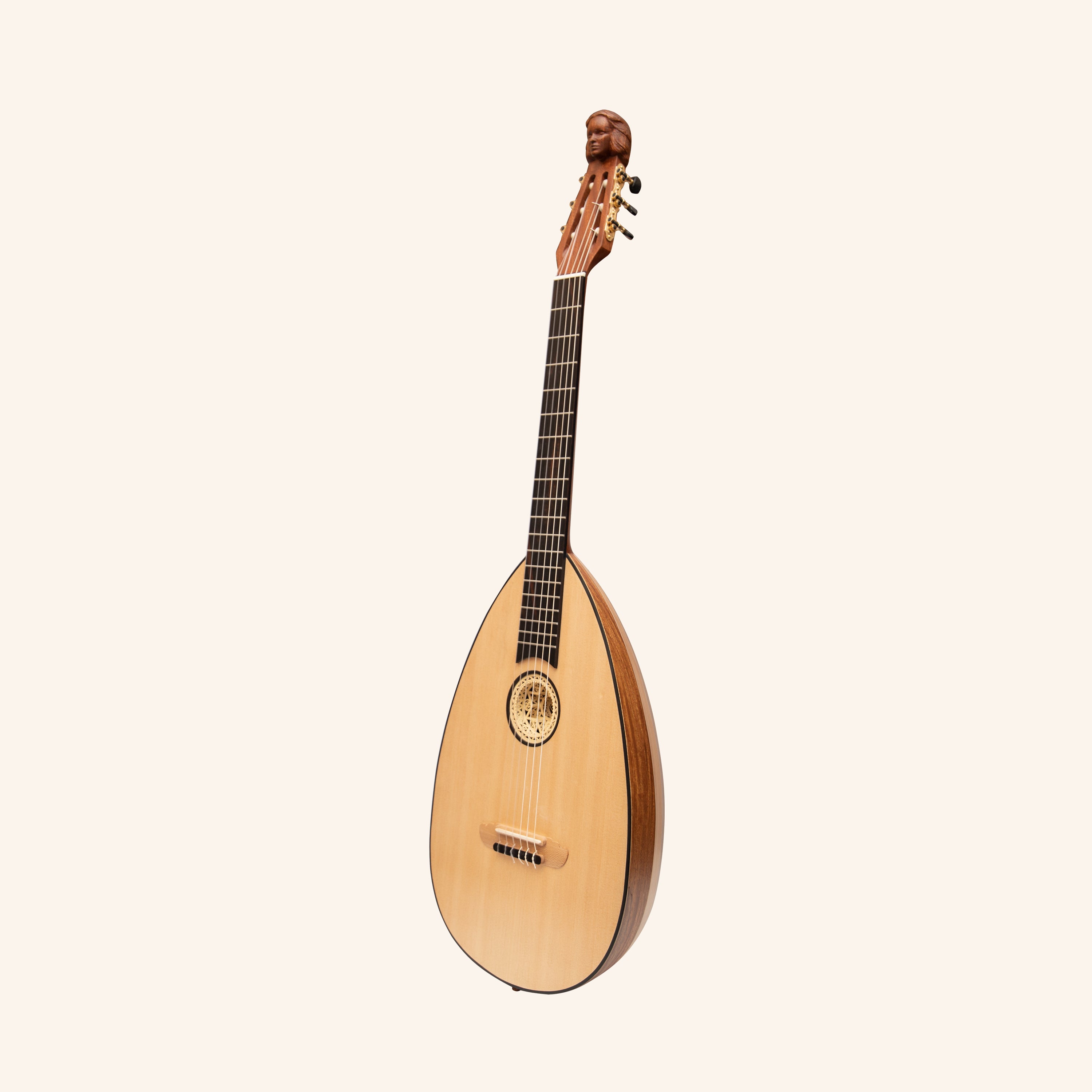 Muzikkon Lute Guitar, 6 Steel Strings Variegated Lacewood Rosewood Left Handed