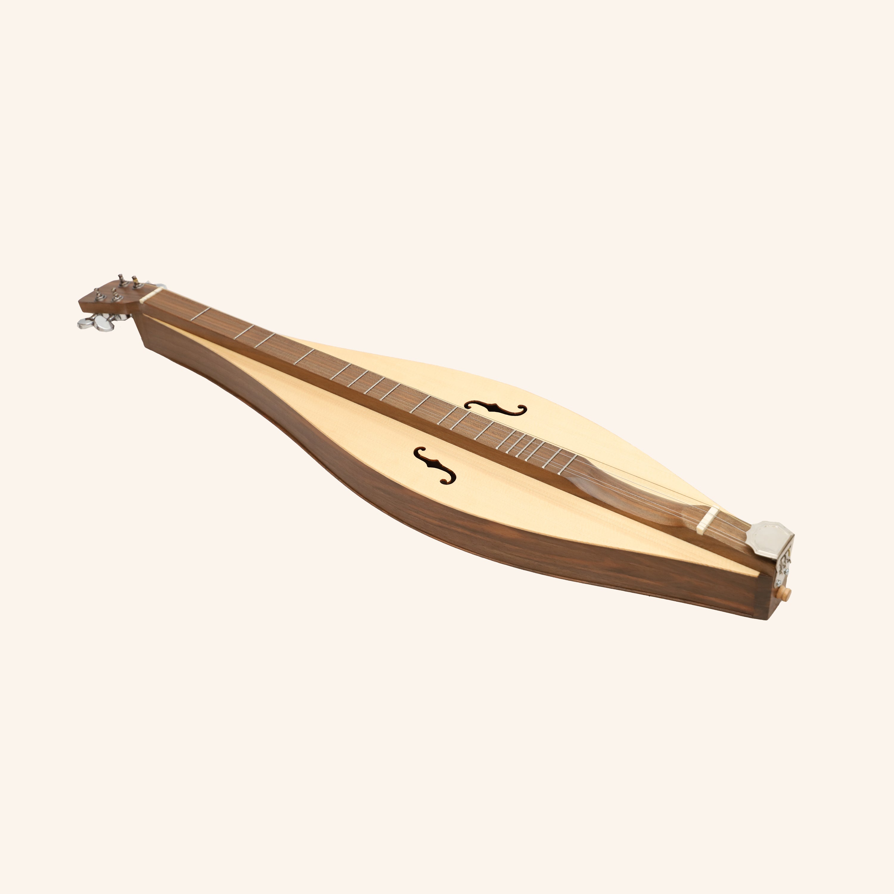 Mountain Dulcimer, 4 String Teardrop Turn Scroll F-Hole Walnut