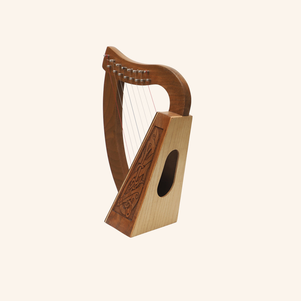 MUZIKKON O'CAROLAN HARP, 8 STRING WALNUT CELTIC DRAGON