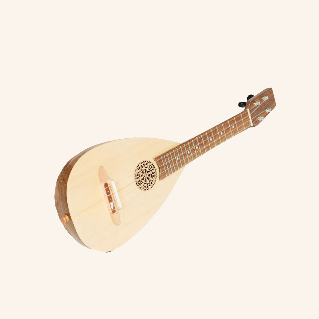 HEARTLAND BAROQUE UKULELE, 4 STRING SOPRANO VARIEGATED WALNUT AND LACEWOOD LEFT  HANDED