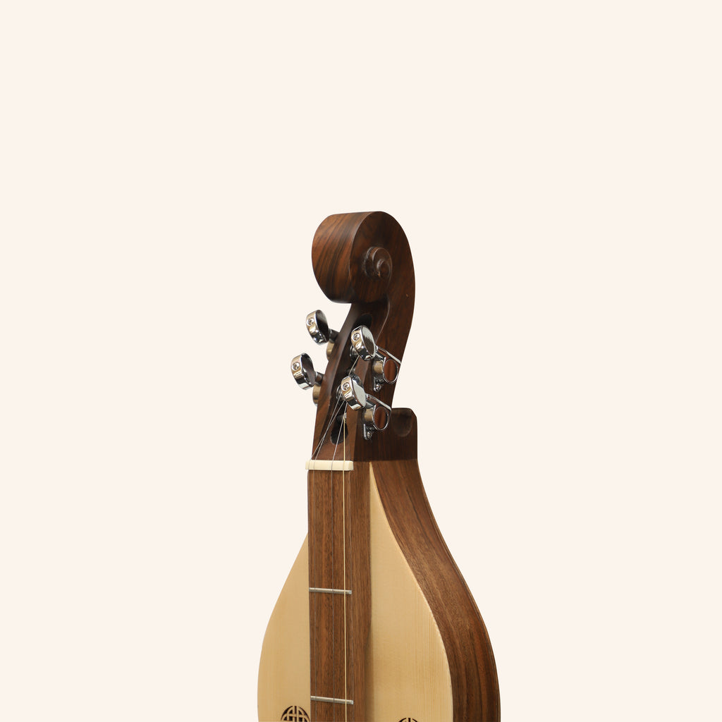Mountain Dulcimer 4 String  Knotwork Scroll Walnut with Nickel Finish Hardware