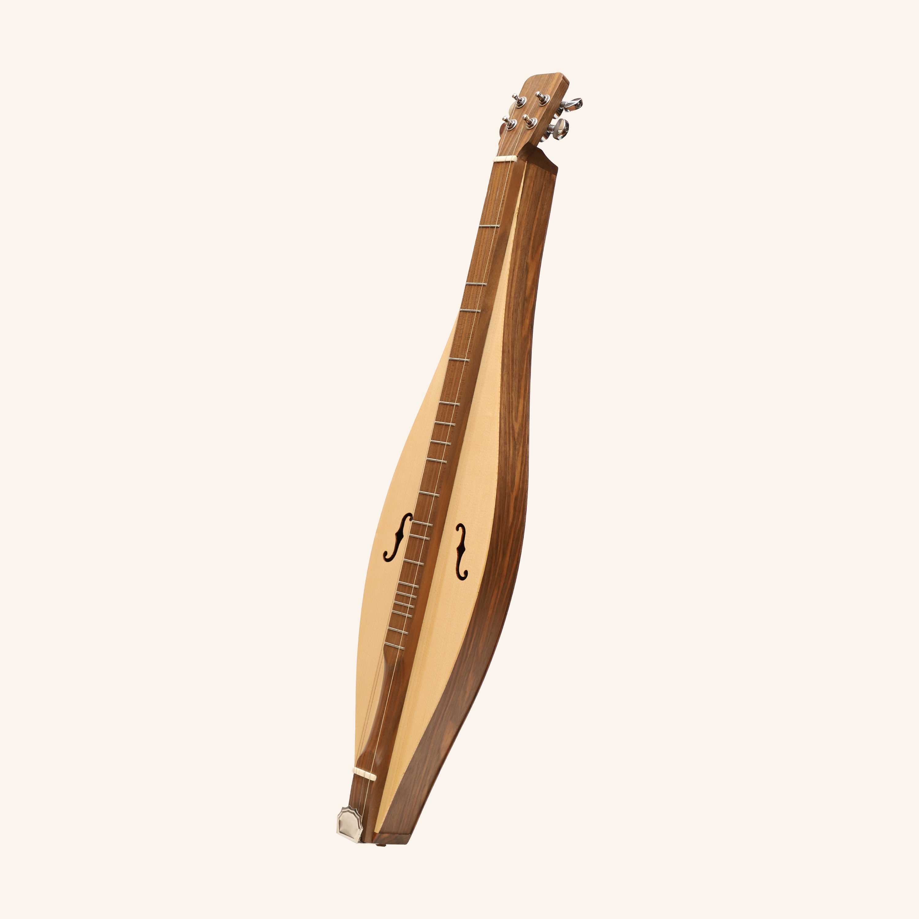 Mountain Dulcimer, 4 String Teardrop Turn Scroll F-Hole Walnut