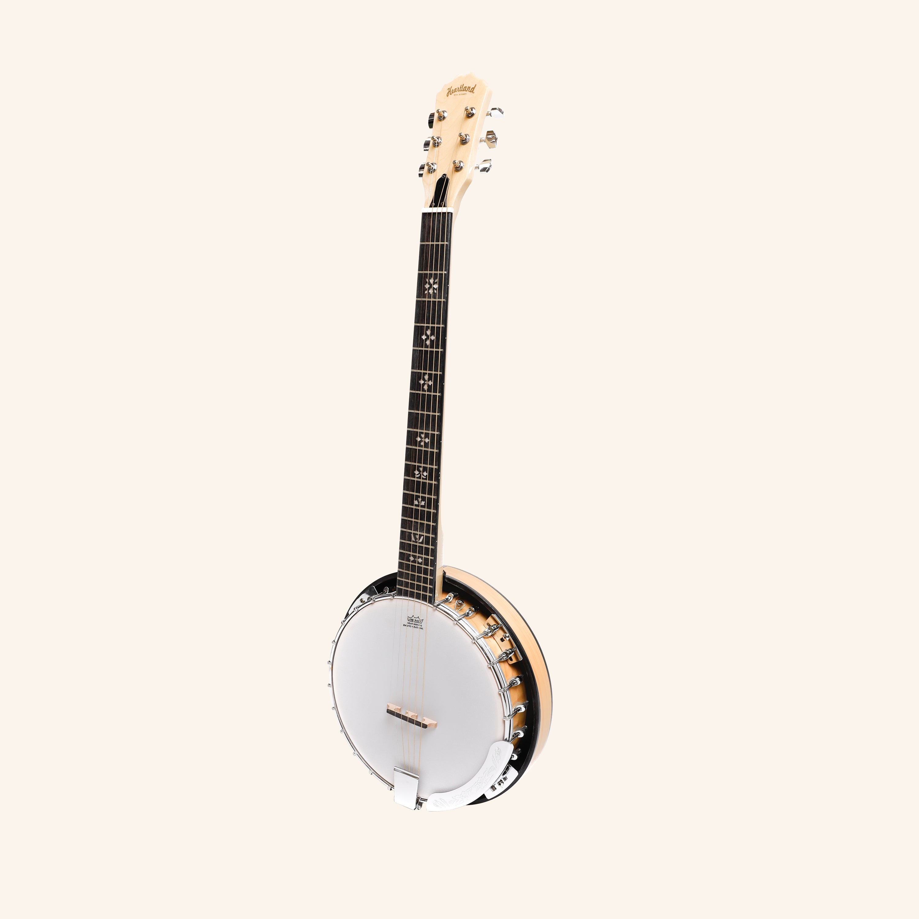 Heartland 6 String Deluxe Irish Banjo Left Handed 24 Bracket with Closed Solid Back Maple Finish