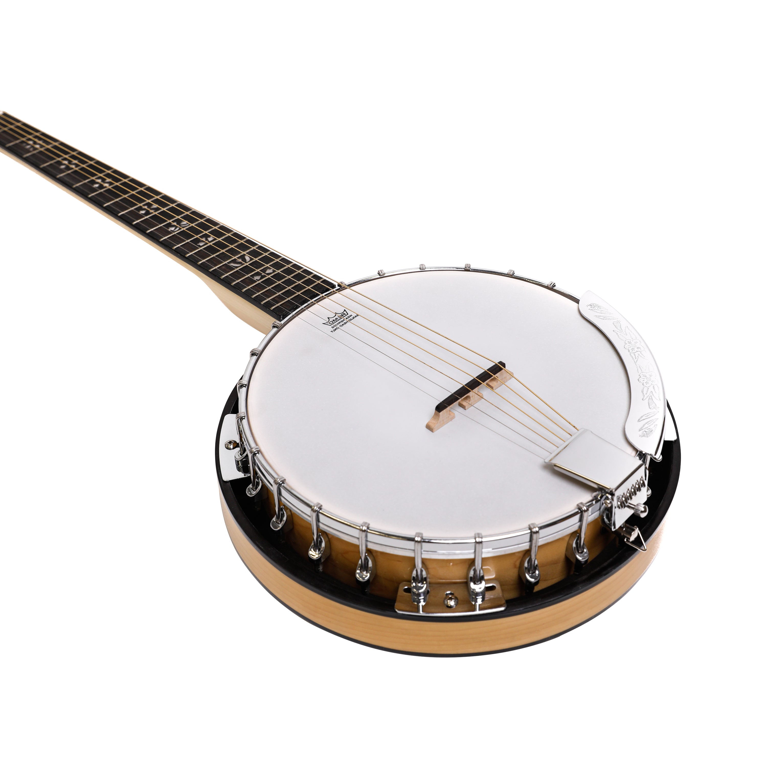 Heartland 6 String Deluxe Irish Banjo Left Handed 24 Bracket with Closed Solid Back Maple Finish