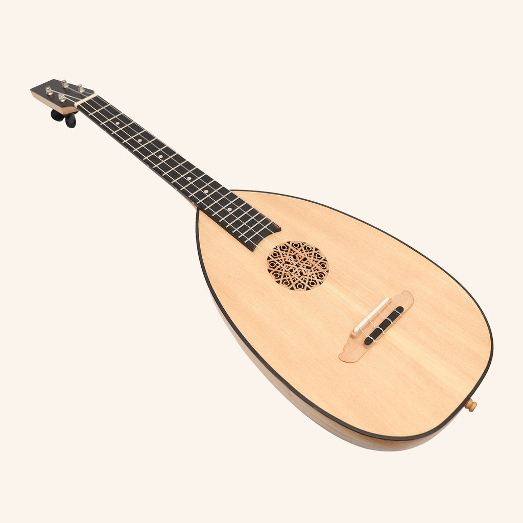 HEARTLAND BAROQUE UKULELE, 4 STRING BARITONE VARIEGATED WALNUT AND LACEWOOD LEFT HANDED