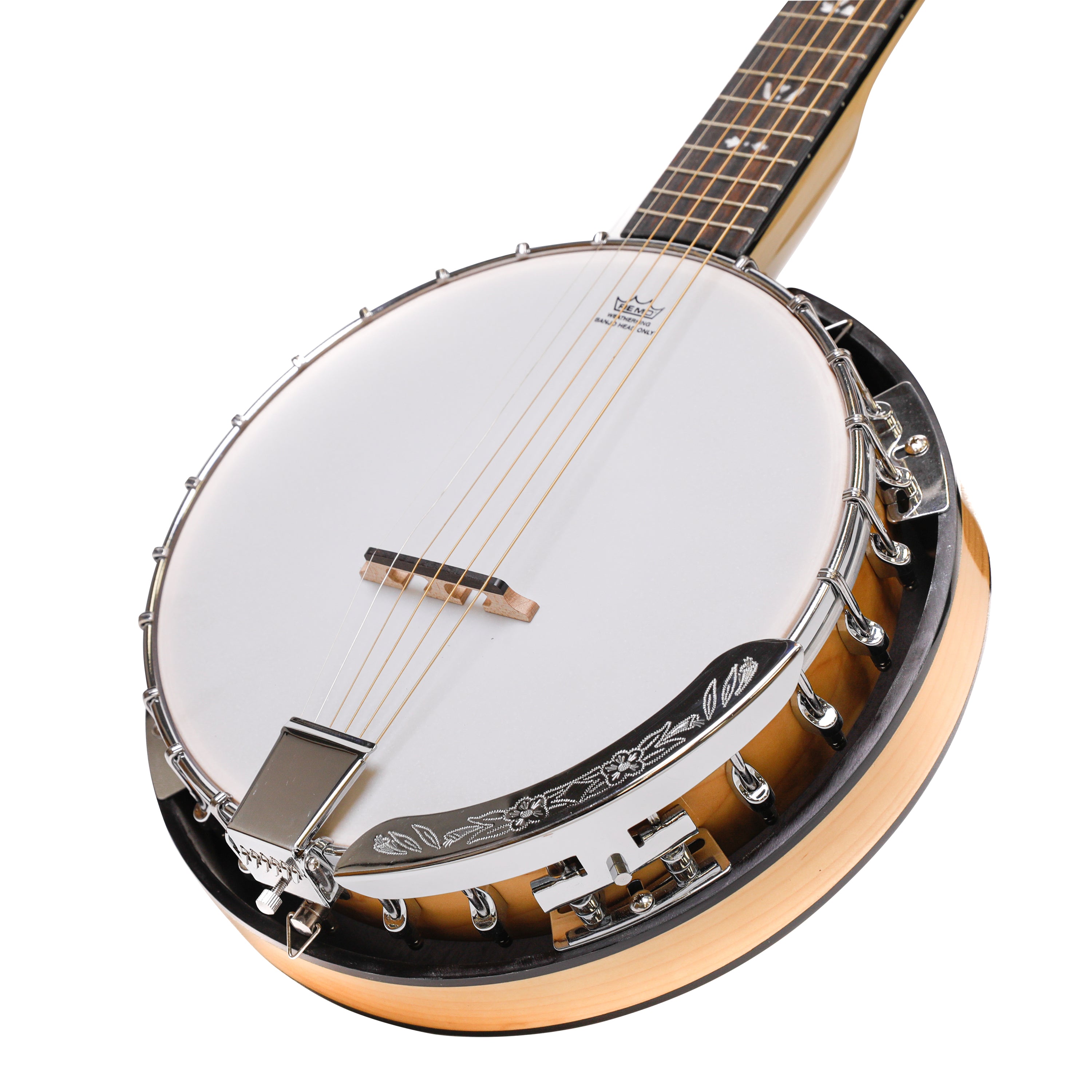 Heartland 6 String Deluxe Irish Banjo Left Handed 24 Bracket with Closed Solid Back Maple Finish