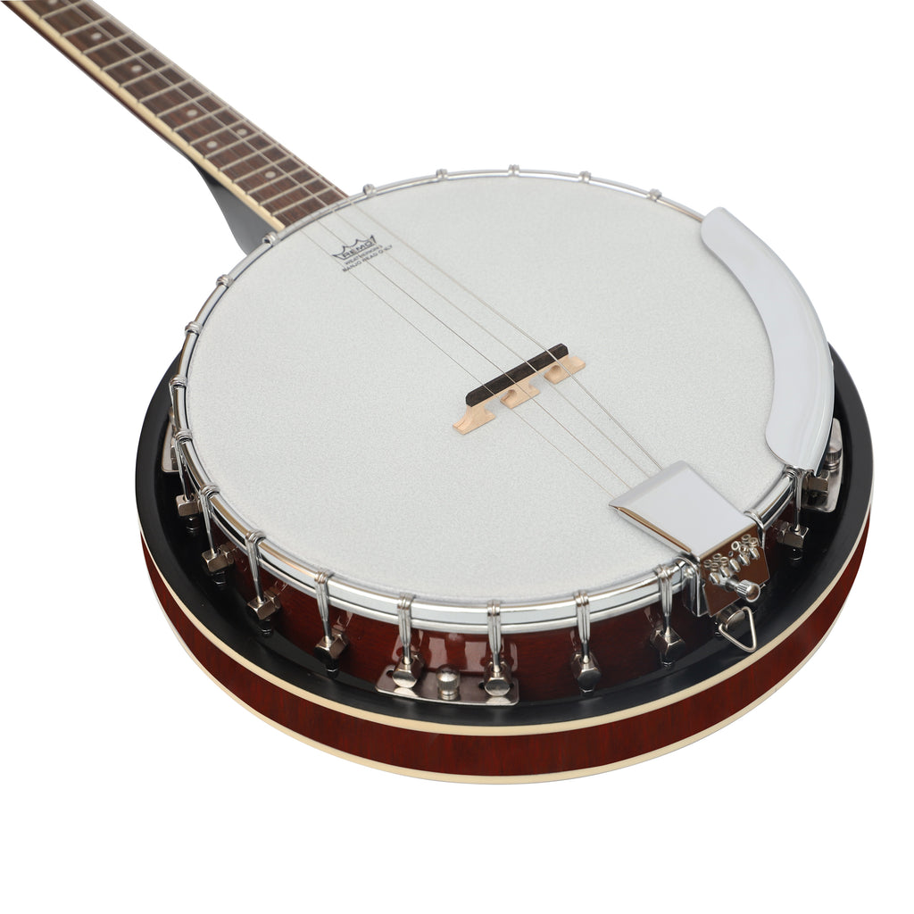Heartland 4 String Banjo Closed Solid Back 17 Fret, Left Handed 4 String Irish Tenor Banjo Short Scale