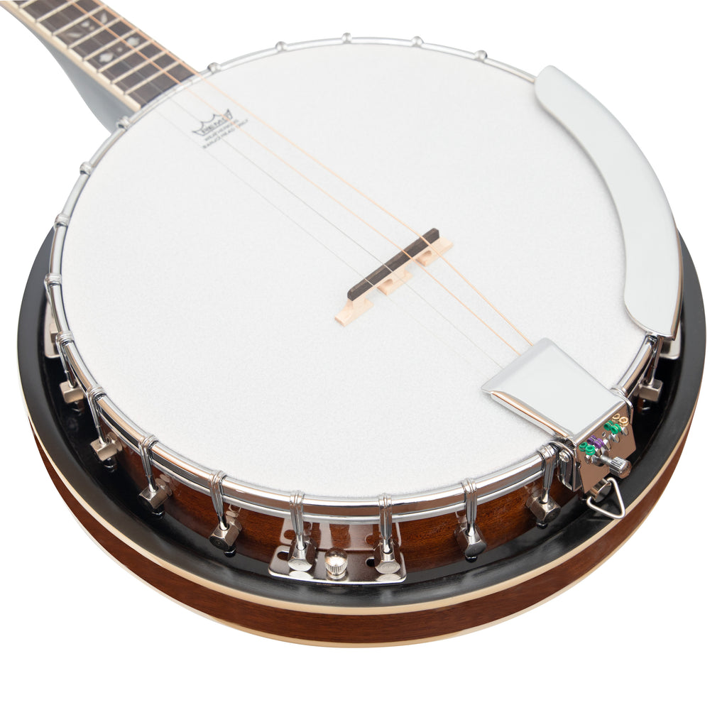 Heartland 4 String 19 Fret Irish Tenor Banjo Left Handed Player Series with Closed Solid Back Sunburst Finish