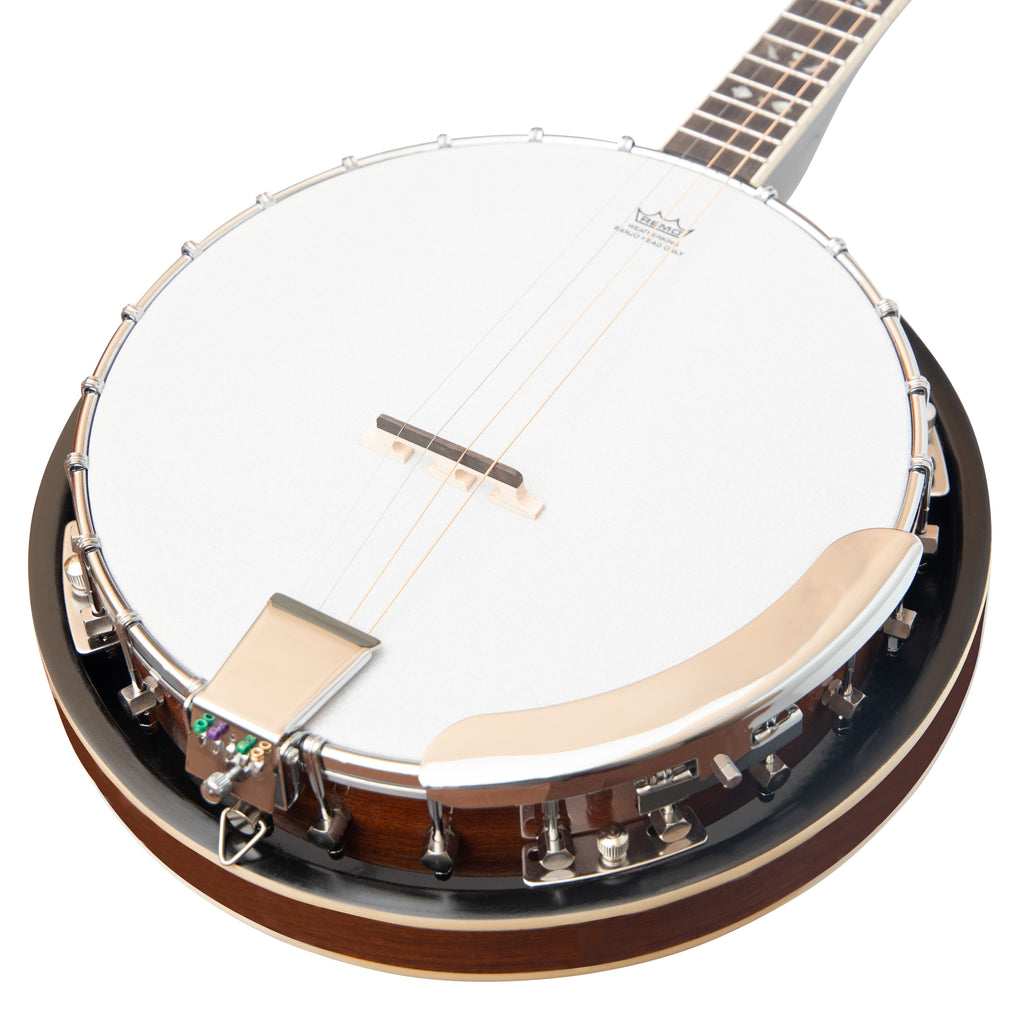 Heartland 4 String 19 Fret Irish Tenor Banjo Left Handed Player Series with Closed Solid Back Sunburst Finish