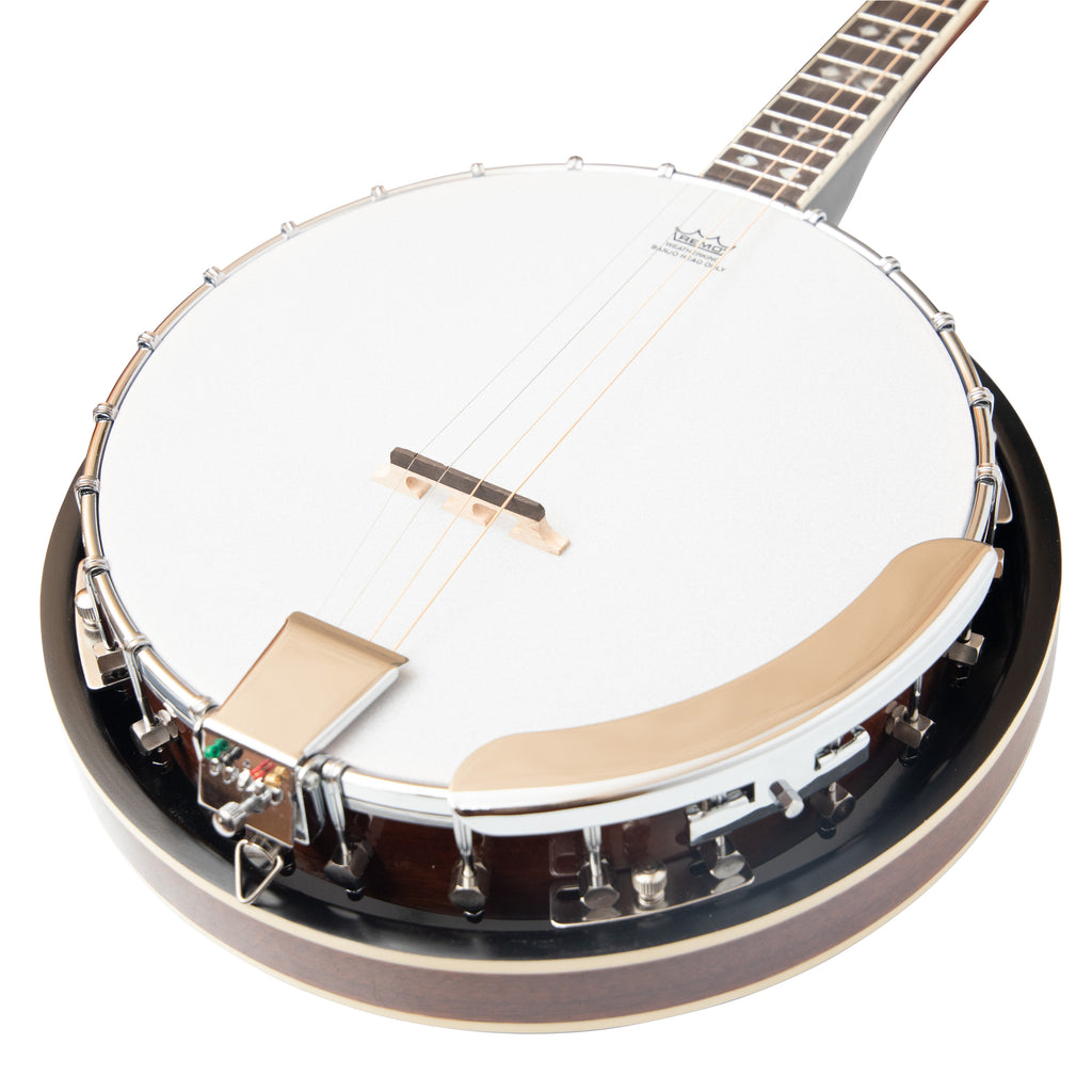 Heartland 4 String 17 Fret Irish Tenor Banjo Left Handed Player Series with Closed Solid Back Sunburst Finish