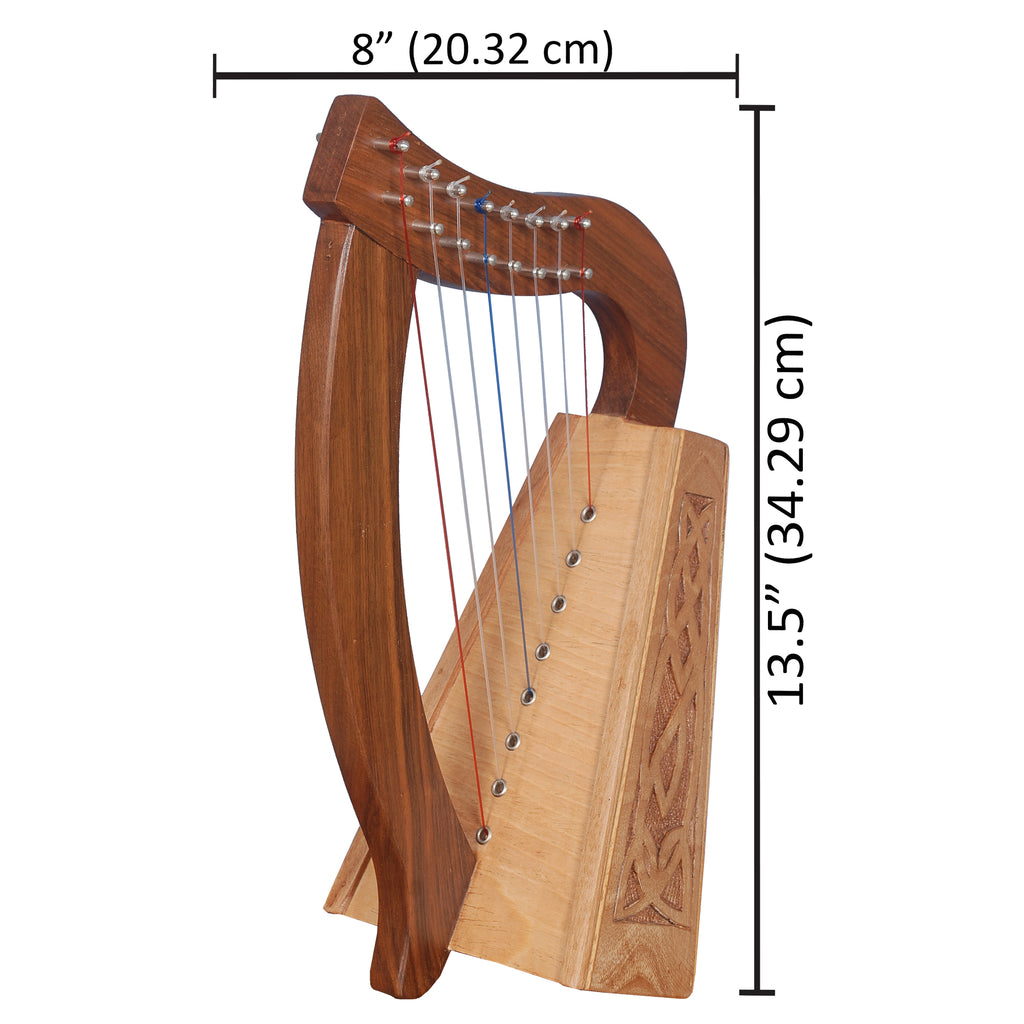 Muzikkon O'Carolan Harp, 8 Strings Walnut Knotwork