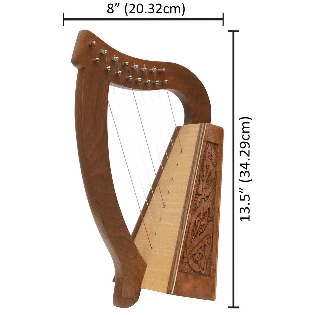 MUZIKKON O'CAROLAN HARP, 8 STRING WALNUT CELTIC DRAGON