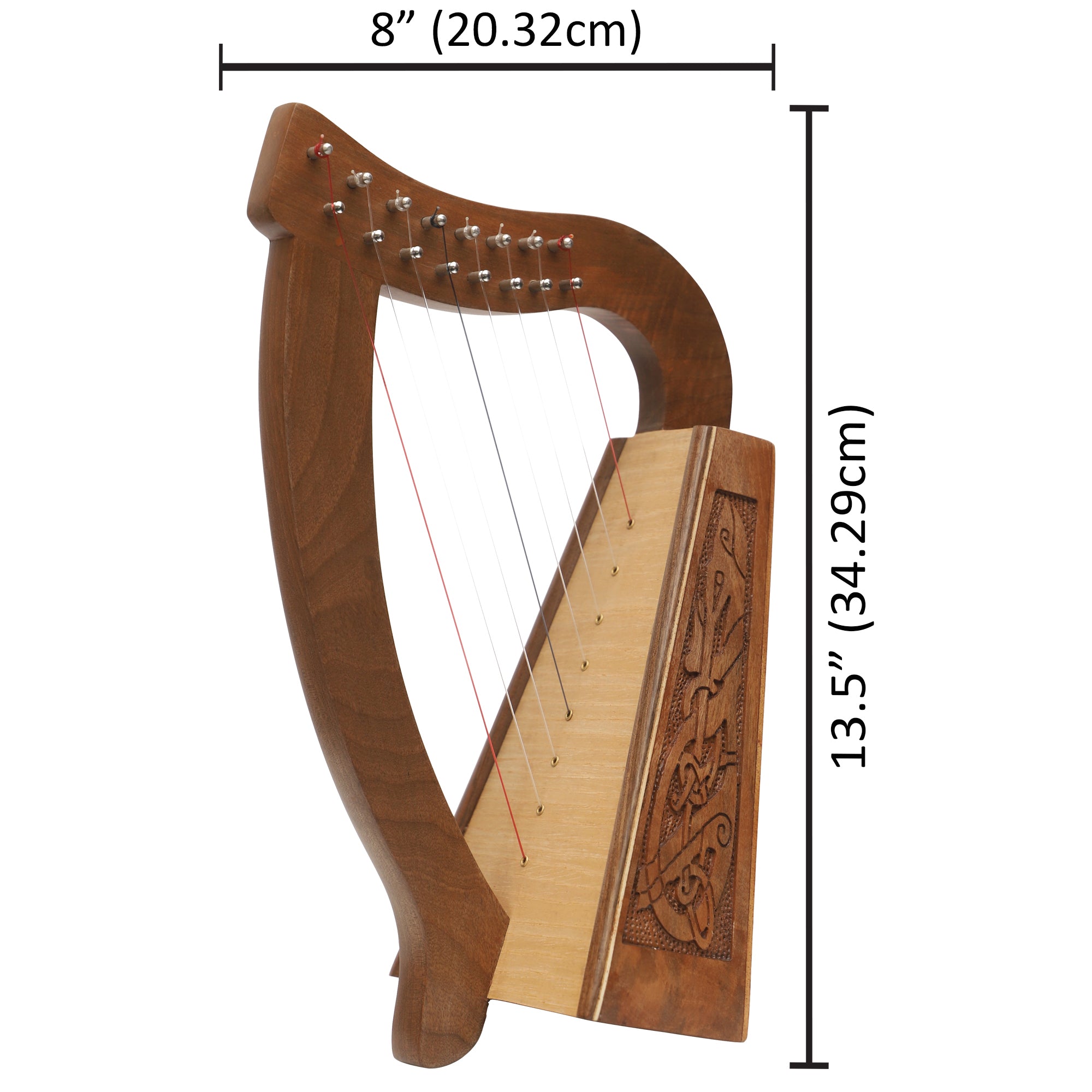 MUZIKKON O'CAROLAN HARP, 8 STRING WALNUT CELTIC DRAGON
