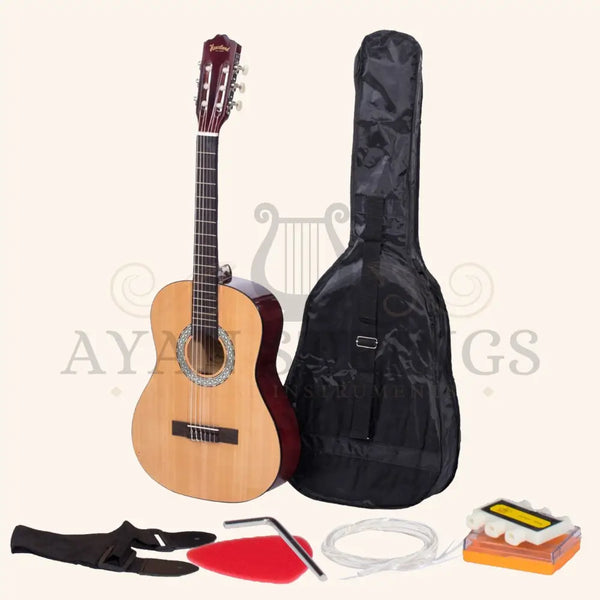 Heartland 3-4 Student Beginners Nylon Classic Guitar Pack Natural Finish - Stringed Instruments