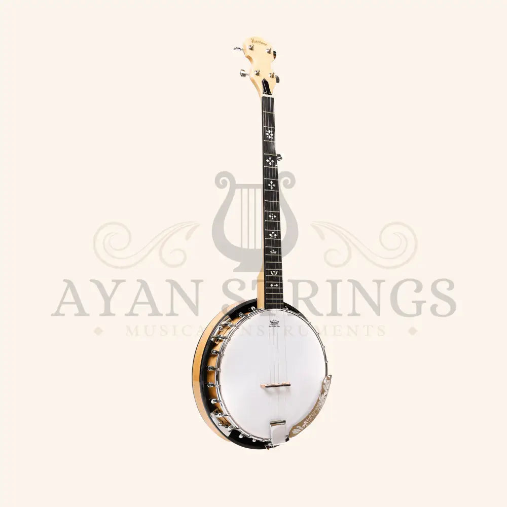 Heartland 5 String Deluxe Irish Banjo Left Handed 24 Bracket with Closed Solid Back Maple Finish - Stringed Instruments