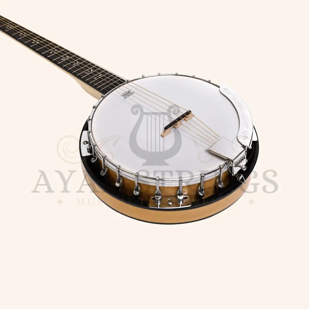 Heartland 6 String Deluxe Irish Banjo Left Handed 24 Bracket with Closed Solid Back Maple Finish - Stringed Instruments