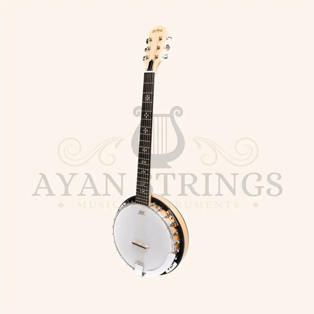 Heartland 6 String Deluxe Irish Banjo Left Handed 24 Bracket with Closed Solid Back Maple Finish - Stringed Instruments