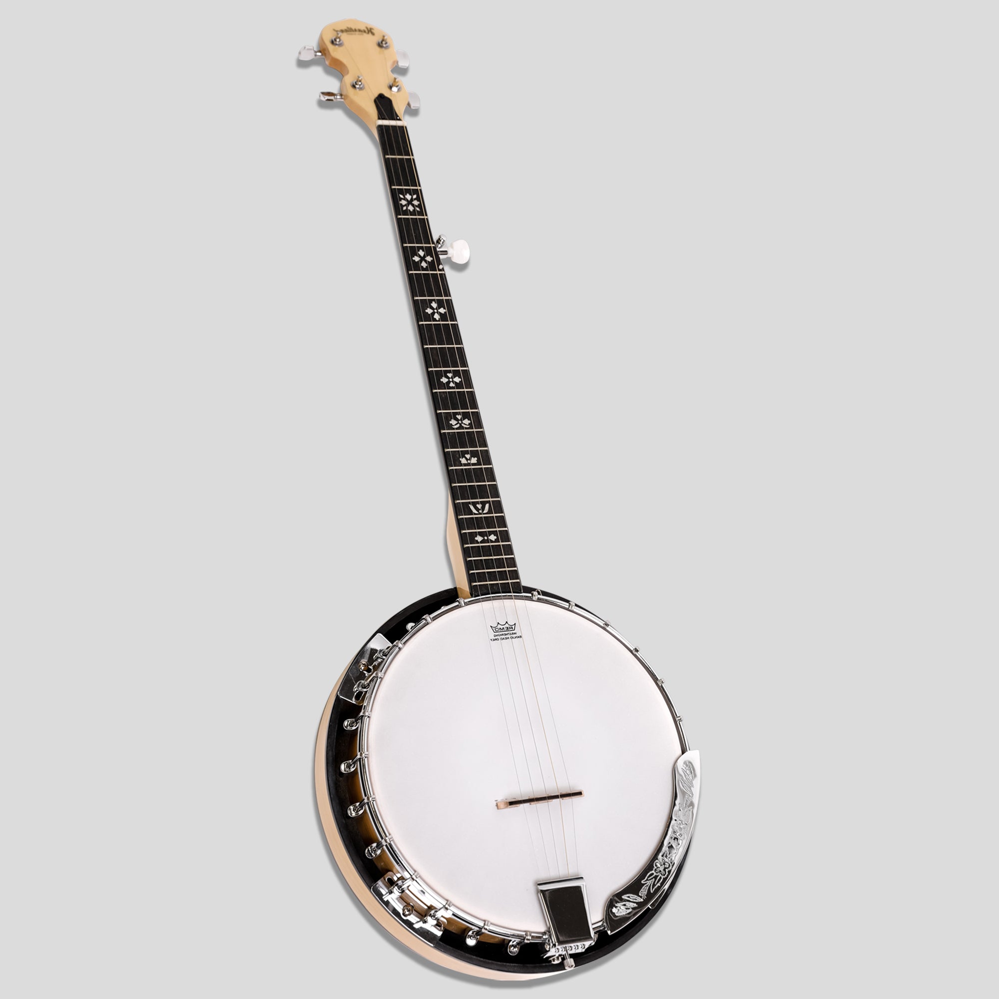Heartland 5 String Deluxe Irish Banjo Left Handed 24 Bracket with Closed Solid Back Maple Finish