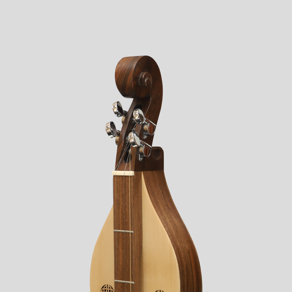 Mountain Dulcimer 4 String  Knotwork Scroll Walnut with Nickel Finish Hardware
