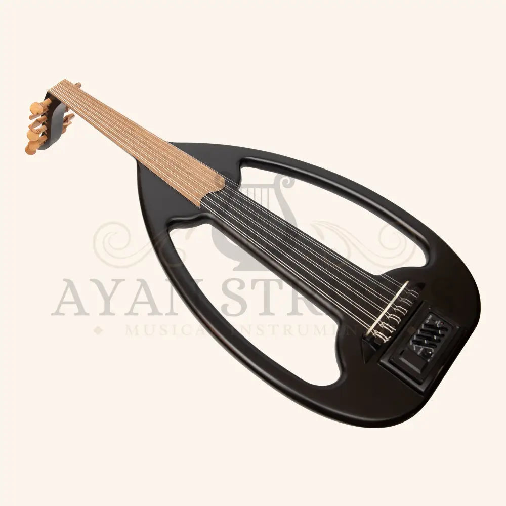Muzikkon Electric Arabic Frame Oud With Pegs Lacewood Black - Stringed Instruments