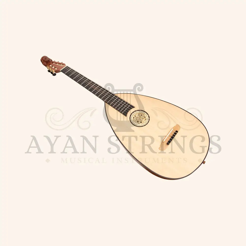 Muzikkon Lute Guitar 6 Steel Strings Variegated Lacewood Rosewood Left Handed - Stringed Instruments