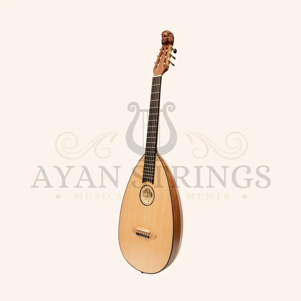 Muzikkon Lute Guitar 6 Steel Strings Variegated Lacewood Rosewood Left Handed - Stringed Instruments