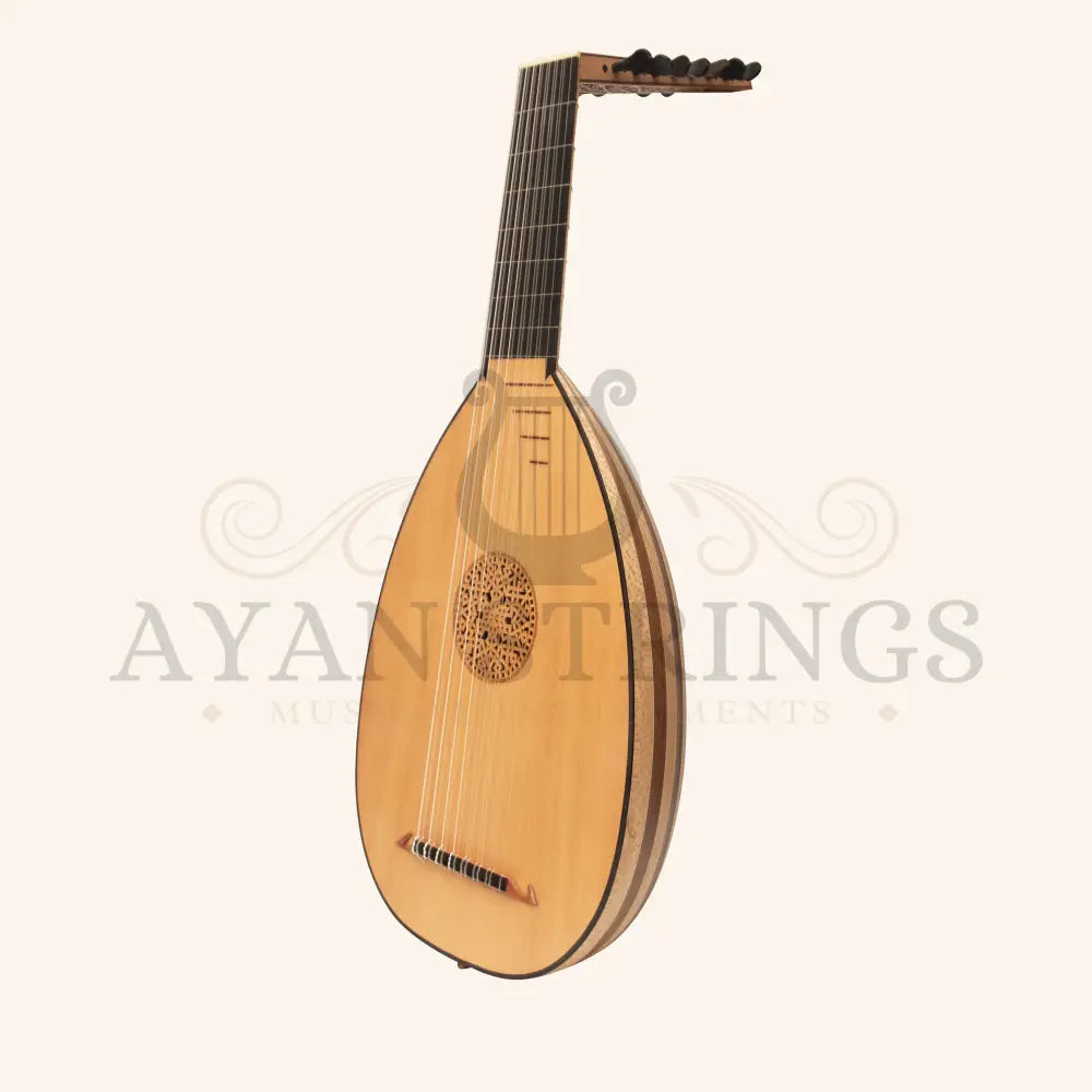 Muzikkon Renaissance Lute 8 Course Deluxe Right Hand After Hieber - Walnut/Lacewood - Stringed Instruments