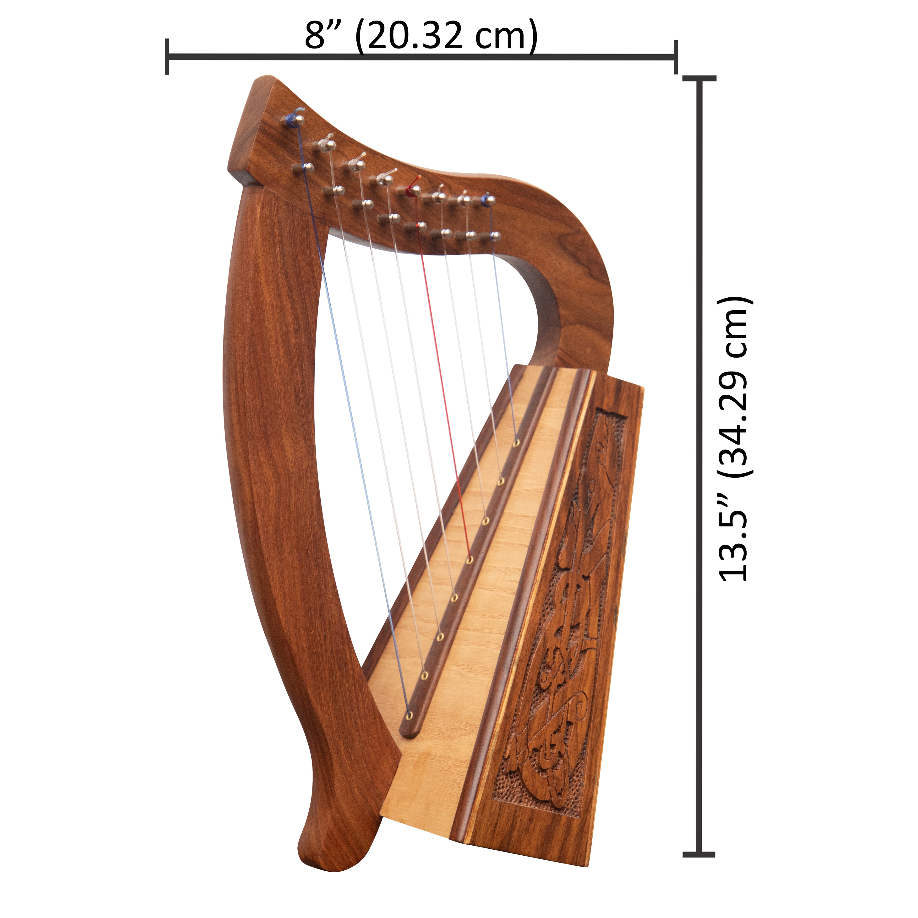 MUZIKKON O'CAROLAN HARP, 8 STRING ROSEWOOD CELTIC DRAGON